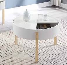 The base of this table is crafted from metal and features a complementary gold finish. Acme 83215 Orren Ellis Murtaz Botfish Mid Century Modern Natural And White Finish Round Coffee Table