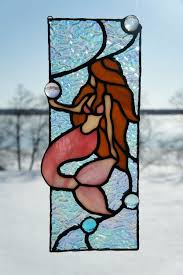 Pink Mermaid Suncatcher Stained Glass Angel Stained Glass Art Stained Glass Crafts