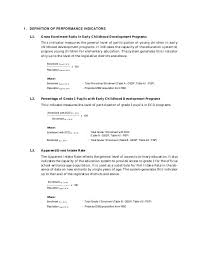 1 Definition Of Performance Indicators 1 1 Gross Enrolment Ratio In Early Childhood Development Programs This Performance Development Programs Definitions