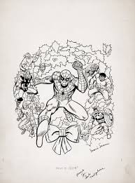 Spiderman coloring pages , spiderman is chasing enemies, coloring pages tv music: Marvel Christmas Coloring Book Cover Spider Man Iron Man Thor Hulk Captain America Green Goblin Loki Red Skull Rhino Santa 1984 Comic Art For Sale By Artist Marie Severin At Romitaman Com