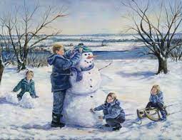 Building Snowman Winter Art Artist Kids Portraits