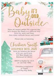 Winter Drive By Baby Shower Invitations For Girls Baby Its Etsy Winter Bridal Shower Invitations Winter Baby Shower Invitations Winter Bridal Showers