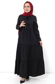 Pileli Kollari Lastikli Tesettur Elbise Tsd0173 Siyah Elbise Moda Stilleri Elbise Modelleri