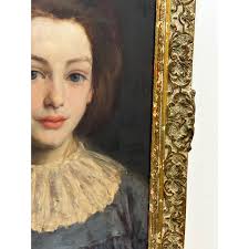 Late 19th Century British Oil Painting Portrait of a Young Lady Blue Dress  by George Percy Jacomb-Ho