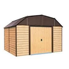 Arrow Woodhaven 10 Ft W X 9 Ft D 2 Tone Wood Grain Galvanized Metal Barn Style Storage Building Wh109 The Home Depot Steel Storage Sheds Building A Shed Metal Storage Sheds