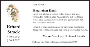 Traueranzeigen von Erhard Strack