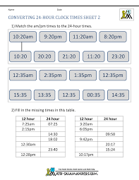 24 hour clock conversion worksheets