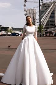 Ball Gown Wedding Dress Addillon 3 4 Sleeve Wedding Dress Boat Neckline Wedding Dress Luxury Satin Wedding Dress 3d Lace Wedding Dress In 2020 Wedding Dress Necklines Ball Gowns Ball Gown Wedding Dress