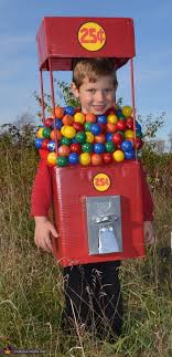 The top's filled with colorful balls tucked inside clear vinyl. Diy Gumball Machine Costume For Kids