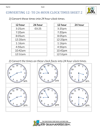 24 Hour Clock Conversion Worksheets