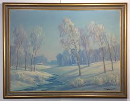 CLYDE LEON KELLER 1944 Oil Painting Snowscape East of Portland Oregon 18 ×  24