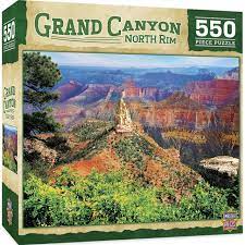 A hand cut wooden jigsaw puzzle that is two sided, in the size of 10 x 18. Grand Canyon North Rim 500 Piece Jigsaw Puzzle