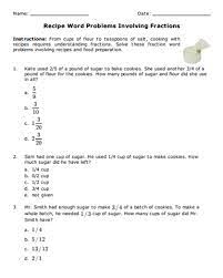 Free Math Worksheet Recipe Word Problems Involving Fractions Fractions 5thgrade 5thgrademath Fraction Word Problems Word Problems Word Problem Worksheets