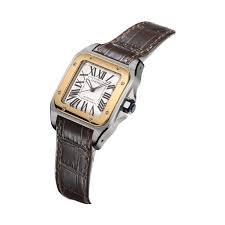 Lire l'heure en plein vol. Cartier Watch Santos 100 Medium Model 18k Rose Gold Steel Leather 1002crw20107x7 Pere Quera 1887