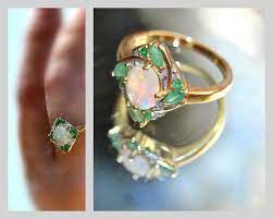 Fairy Emerald Opal Ring Diamond 10k Gold Engagement Ring Vintage Jewelry Wedding Luxury Gif Engagement Rings Opal Vintage Gold Engagement Rings Opal Engagement