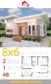 House Plans 8x6 With 2 Bedrooms Slope Roof House Plans 3d Simple House Plans House Plans Small House Plans