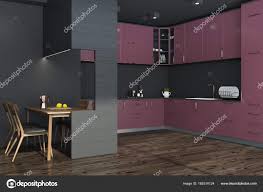 black kitchen corner, red and black