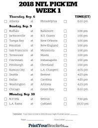 Printable Week 1 Nfl Schedule Pick Em Sheets Nfl Week 1 Nfl Weekly Picks Nfl
