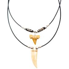 Frogsac Frog Sac Genuine Shark Tooth And Tiger Tooth Horn Pendant Necklace Set For Men Boys Handmade Teeth Pendants On Leather Cord With Ox Bone And Horn Beads