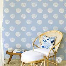 Summer beach stencils for painting on wood, canvas, walls, floors, fabrics and furniture, paint beach wood signs, diy home decor, 2 pcs reusable plastic stencil（12 x 12）. Perch Shell Pattern Wall Stencil Royal Design Studio Stencils