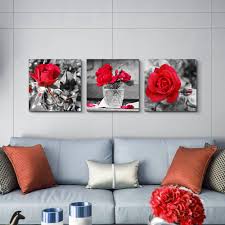 Black And White Flower Framed Wall Art Wall Art For Bedroom Simple Life Black And White Rose Flowers Red Canvas Wall Art Decor 16 X 16 3 Pieces Fra Canvas Art Wall Decor Bedroom Wall Art Bedroom Art