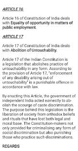 Op ed on #article16 #protocol in @beltel with @dphinnemore: Explain Article 15 16 And 17 Of Indian Constitution Social Science The Indian Constitution 13310379 Meritnation Com