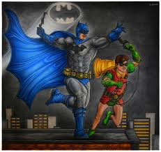 Draw a curved line from the top of the oval to the bottom of the chin. Artstation Batman And Robin At Night Colored Drawing Stephan Grixti