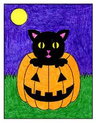 Draw two curved lines next to each other for the black cat's eyes. How To Draw A Halloween Cat Art Projects For Kids