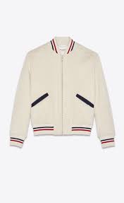 Black And White Varsity Jacket Mens Saint Laurent Varsity Jacket In Off White Fake Fur Ysl Com Faux Fur Bomber Jacket Varsity Jacket Jackets Men Fashion