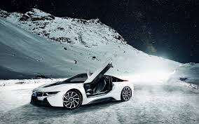 White Bmw I8 In The Snow Capped Mountains Under The Stars Camaro Car Dream Cars Bmw Bmw Sports Car