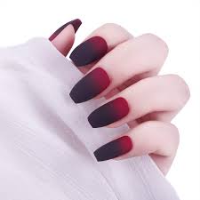 Buy Laza 24 Pcs Colorful Fake Nails Ballet Coffin Full Cover Gradient Medium Matte Artificial Acrylic Nails With Glue Sticker Nail File Wood Stick Black Red Gradual Online At Low Prices