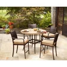 Hampton Bay Madison 5 Piece Patio High Dining Set With Textured Golden Wheat Cushions 13 Patio Dining Furniture Patio Furniture For Sale Patio Furniture Sets