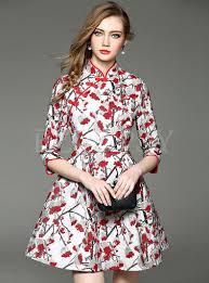 Mandarin Collar Print Dress Print Dress Fashion Dressy Outfits