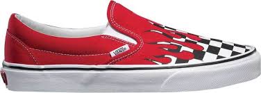 Black And White Checkered Vans With Red Flames Vans Classic Slip On White Slip On Shoes Leather Shoes Woman Womens Shoes Wedges