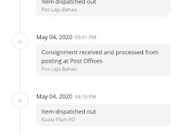 Consignment received and processed from posting at post offices. Pos Malaysia