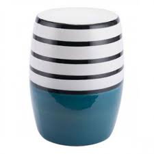 Black And White Ceramic Garden Stool White Black Top Stripe Turquoise Blue Base Ceramic Stool Ceramic Garden Stools Garden Seating Garden Stool