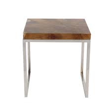 Litton Lane Modern Teak Wood And Stainless Steel Square Side Table Set In Satin Gloss Finish 3 Pack Brown Square Side Table Teak Wood Teak