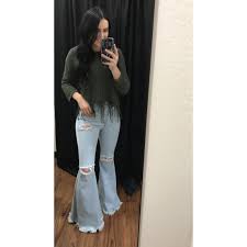 Bell bottom's business style can be worn even with blouses untucked. Gone Crazy Lightwash Bell Bottom Denim Jeans Preorder Gabriel Clothing Company