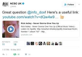 We did not find results for: Uk S National Cyber Security Centre Bungles Simple Twitter Rickroll The Register