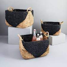 Belly seagrass basket two tone straw belly basket handmade craft hot sale. Woven Seagrass Baskets Natural Black