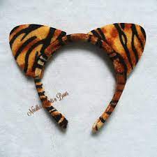 Tiger Print Plush Cat Ears Girls Cat Ears Girls Headband Girls Hair Accessories Tiger Headband Ear Headbands Hair Band Accessories Tiger Costume