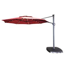 Simplyshade 11 Ft Octagon Red With Black Aluminum Frame Solar Powered Auto Tilt Offset Patio Umbrella And Base Lowes Com Patio Umbrella Offset Patio Umbrella Cantilever Patio Umbrella