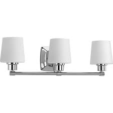 Even within this very specific style of farmhouse bathroom lighting, there is a for a classically rustic farmhouse vanity light, we love a fixture with a warm bronze finish, exposed bulb, and lantern shape. Glance Collection Three Light Polished Chrome Etched White Linen Glass Farmhouse Bath Vanity Light P300018 015 Progress Lighting