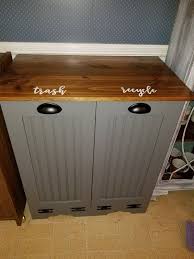 Double Trash Bin Tilt Out Door Wood Trash Recycle Bin Etsy Trash And Recycling Bin Woodworking Plans Trash Kitchen Trash Cans