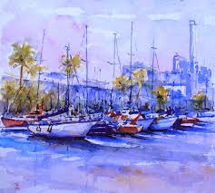 Joshemari Larranaga Acuarelas Puerto Del Forum De Barcelona Acuarela Barcelona Arte