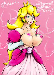 princess peach, mario (series), nintendo, super mario bros. 1, 1girl,  breasts, breasts squeezed together, female focus, lactation, nipples, solo  - Image View - | Gelbooru - Free Anime and Hentai Gallery