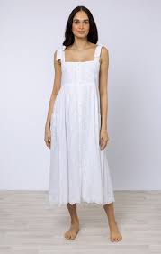 White Hand Embroidered Tie Shoulder Dress → Juliet Dunn London