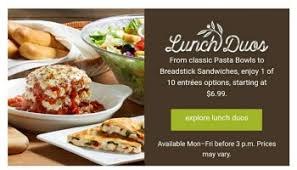 View olive garden menu & prices. Olive Garden Lunch Only 5 94 Breadsticks Salad Or Soup And Entree Saving With Candy