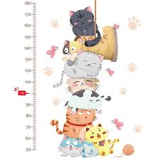 Cartoon Cat Animals Measure Wall Stickers For Kids Rooms Kindergarten Height Chart Ruler Decals Nursery Home Decor