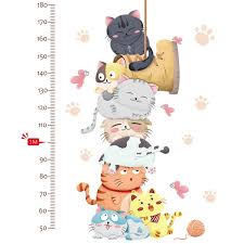 Cartoon Cat Animals Measure Wall Stickers For Kids Rooms Kindergarten Height Chart Ruler Decals Nursery Home Decor